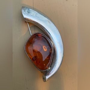 Astounding Amber Brooch Sterling Silver
